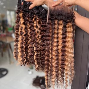 Extensiones de cabello humano vietnamita de alta calidad Bumerse Curly Highlight Color Paquetes de cabello crudo 100% Cabello humano real - Product Image 1