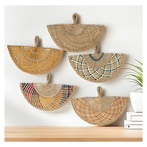 Straw Seagrass Hand <b>Fan</b> Woven seagrass straw <b>fan</b> for tropical décor hand cooling and retail sales Vietnam - Product Image 5
