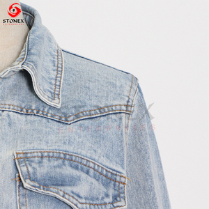 Chaqueta vaquera de nuevo diseño para mujer, chaqueta vaquera de manga larga con correa en la cintura, traje vaquero de color lavado, chaqueta vaquera informal ajustada para mujer - Product Image 4