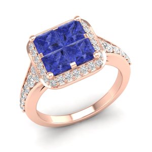 Anillo de Compromiso de Oro Sólido de 14k con Diamante Certificado por IGI, Corte Princesa, 1.56 Ct, Tanzanita, Joyería, Precio al por Mayor REYES - Product Image 2