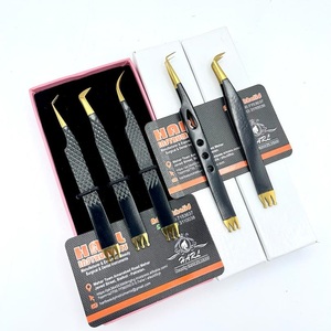 Stainless Steel Eyelash Extension <b>Tweezers</b> Set with Gold Tip Crown Design Perfect Grip Smooth Pointed Tip-Private Label - Product Image 1