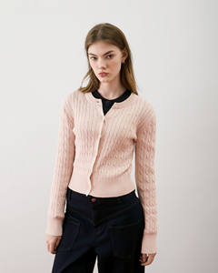 Cárdigan de Punto Trenzado con Cuello Redondo, Transpirable, Antiarrugas, Informal para Mujer, Abrigo de Invierno de Manga Larga, 100% Algodón, Corte Regular - Product Image 5