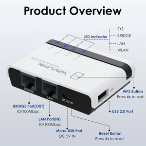 Wavlink เครื่องพิมพ์ไร้สาย USB2.0 NU516U1เซิร์ฟเวอร์ WIFI lan/ บริดจ์แบบมีสาย/ไร้สาย/โหมดสแตนด์อโลนเซิร์ฟเวอร์ USB อีเธอร์เน็ต - Product Image 3