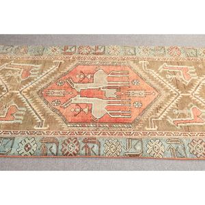 Petit tapis vintage 3,8 x 5,1 pieds, marron géométrique avec motifs animaliers, tapis turc - Product Image 3