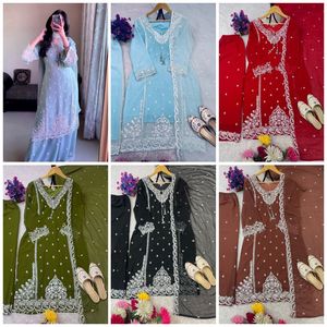 Conjunto Sharara Indio Pakistaní Hermoso y Elegante de Georgette para Fiestas, Bodas, Uso Tradicional y Casual - Product Image 3