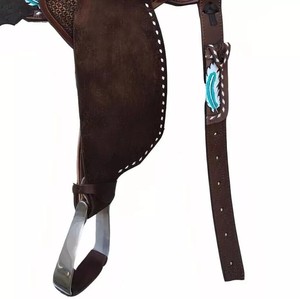 Selle de cheval de cowboy usinée marron foncé en cuir Western Show baril selle de cheval de course selle d'équitation portable prête à expédier - Product Image 5