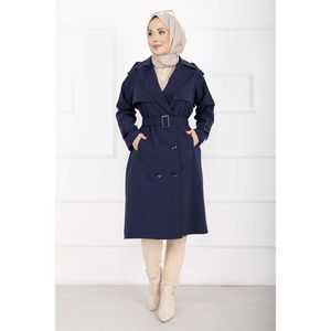 Abrigo de Gabardina Azul Marino Premium para Mujer Allerli, Cierre Cruzado, Cinturón Desmontable para Otoño - Product Image 5