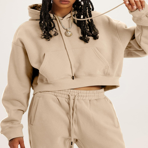 Nuevo estilo, Conjunto de sudadera de alta calidad y sudadera con capucha para mujer, venta al por mayor, conjunto de sudadera y Jogger recortada de lana de algodón 100% para mujer - Product Image 4