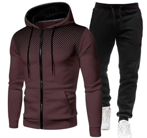 Conjunto Deportivo de Otoño Invierno para Hombre, Estilo Europeo Americano, Color Sólido, Forrado de Felpa, Chándal Informal, Tops Deportivos - Product Image 3