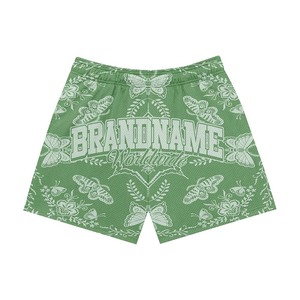 Shorts respirants en polyester mesh pour femmes, 180 GSM, imprimé papillon vert, sublimation intégrale, logo personnalisé, coupe athlétique. - Product Image 1