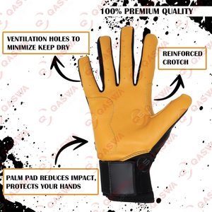 Gants de frappe de baseball en cuir noir et jaune à manchette longue, ajustables et confortables, respirants, softball et gants de baseball - Product Image 2