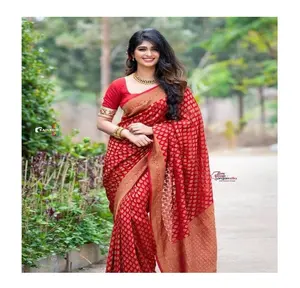 Standaard Kwaliteit Aantrekkelijke Designer Banarasi Zijde Saree Bruiloft En Feestkleding Voor Vrouw Beschikbaar Groothandelsprijs Van India