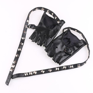 Gants mi-doigts unis en coton/spandex écologiques pour femme, compatibles écran tactile, pour activités de plein air, style punk hip-hop, conduite moto - Product Image 2