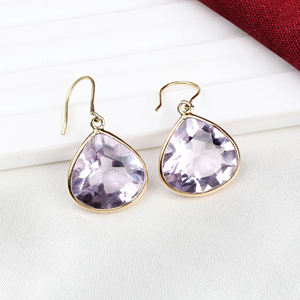 Nouveauté pierre précieuse améthyste naturelle 18 carats or jaune massif fait à la main pour femmes boucles d'oreilles pendantes bijoux pour la vente en gros - Product Image 1