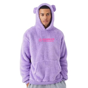 Custom <b>Cute</b> <b>Bear</b> Ears Men's Sherpa Fleece 100% Cotton Heavyweight Thick Fur Eco-Friendly Winter Pullover Hoodie - Product Image 5