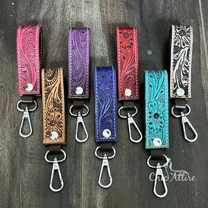 Nouveauté 2025 Porte-clés en cuir de vachette personnalisé avec motif floral, anneau métallique, cadeau promotionnel de luxe, porte-clés en cuir mignon - Product Image 1