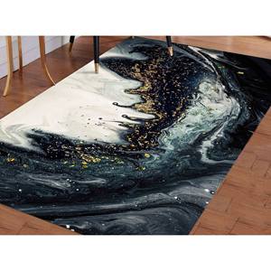 Tapis en marbre noir et or : Tapis d'appoint de luxe, lavable en machine, tapis fin non tissé - Product Image 3