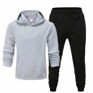 Chándal de entrenamiento de lana Tech para gimnasio para hombre, conjunto de dos piezas con patrón sólido y cuello con capucha para correr en invierno - Product Image 6