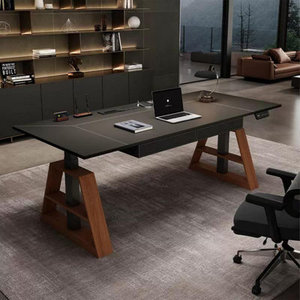Height Adjustable Standing <b>Desk</b> with 2 <b>Drawers</b> Solid Wood Rectangular Black Computer <b>Desk</b> DESK2-0001 - Product Image 1