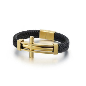 Bracelet en cuir de vachette rétro en acier inoxydable 316L, créatif et tendance, avec breloques mode - Product Image 1