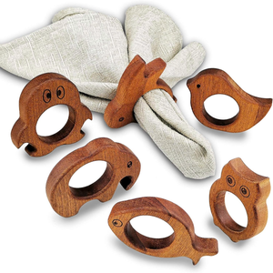 Tendance bois d'acacia fait à la main ronds de serviette fantaisie mariage et fête porte-serviettes décoratif pour l'approvisionnement en gros - Product Image 4