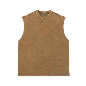 Dernier été américain Vintage lavé sans manches coton débardeur pour hommes et jeunes rue marque de mode fendue manches courtes - Product Image 6