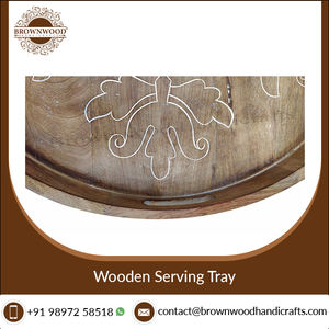 <b>Large</b> Round <b>Wooden</b> Tray Handmade Custom Solid Mango Wood with Handles Serving Tray Wholesale Price Perfect for Kitchen - Product Image 3