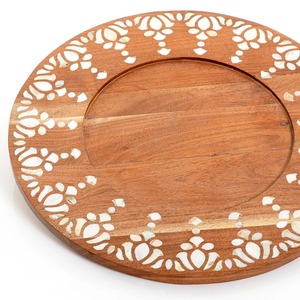 Plateau de service rond en bois massif artisanal, plateau de service en bois naturel pour la table de cuisine, présentation des aliments, décoration - Product Image 3