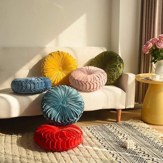 yellow round red pillows