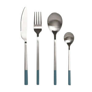 Poignées carrées artisanales vertes et blanches Ensemble de couverts 4 pièces en acier inoxydable argenté moderne de style américain - Product Image 1