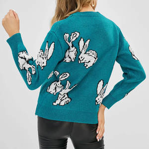 Pull tricoté décontracté de haute qualité pour femmes nouveau modèle col rond à manches longues respirant hiver coupe ample Logo avant - Product Image 2