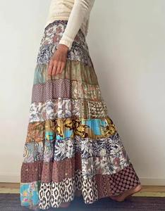 Mixed-Patchwork <b>Maxi</b> Satin <b>Skirt</b> Pockets One Size 100% Silk Casual Vintage Wrap Style Knitted Fit Silhouette Logo Waisted Long - Product Image 5