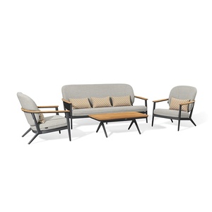 american modern Garden <b>Sofa</b> <b>Set</b> with Slatted metal Frame and Beige <b>Cushions</b> with oval table Stylish Yet Functional - Product Image 1