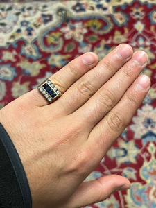 แหวนกว้างสีฟ้าแซฟไฟร์และเพชรทอง14K สีเหลืองทองแหวนเพชรมอสซาไนต์สำหรับผู้ชายเครื่องประดับแฟชั่น - Product Image 3