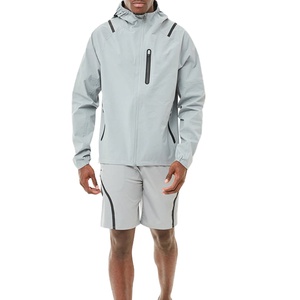 High Quality Custom Men's Summer Hooded Sporty Windbreaker <b>Knitted</b> ODM Shorts <b>Set</b> Solid Pattern Nylon - Product Image 1