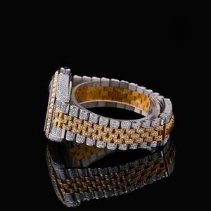 Montre en diamant Moissanite VVS à succès, entièrement automatique, 41 mm, ton rose blanc, épines, luxe, verre glacé, mécanique, perle noire - Product Image 2