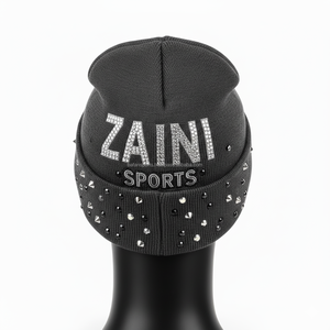 Gorro de invierno para mujer, gorro elástico cálido de tela de punto acrílico GSM 380 con diamantes de imitación, diseño de logotipo personalizado, gorro jacquard - Product Image 6