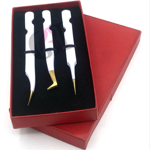 Nouveau Style Blanc Poudre Revêtement Pro Droite En Acier Inoxydable Isolation Or Pointe Extension De Cils Pince À Épiler Logo Personnalisé Outil De Beauté - Product Image 1