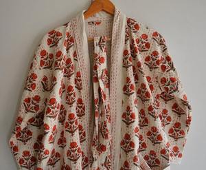 Cotton Handmade Kantha Quilt Jacket Hand Block Print Cotton Kantha Kimono <b>Beach</b> Wear,Hand Stitch Kantha <b>Robe</b> Long Bath <b>Robe</b> Gown - Product Image 2