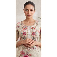 Kurti Halter Ivory Bloom avec col bijou, broderie florale délicate, en coton, haut décontracté d'été avec ourlet élégant en forme de foulard
