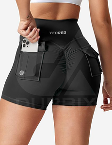 Short d'entraînement Scrunch avec poches Short de motard 100% Polyester Personnalisable Logo Autocollant Couleur Short pour femme - Product Image 3