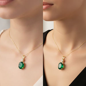 Pendentif mignon en argent sterling de forme ovale en onyx vert plaqué or pour cadeau de mois de naissance de mai - Product Image 6