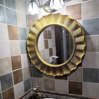 Miroir mural en métal avec cadre en forme de feuille, finition antique en cuivre, pour la décoration de la maison, du salon, de l'hôtel, du couloir, à suspendre au mur
