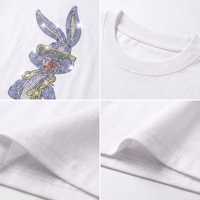 T-shirt blanc en coton pour homme avec strass pour motif, manches courtes, col rond, style urbain, coupe classique, écologique, haute qualité