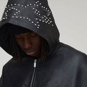 Collection Hiver Veste en Cuir de Vache avec Strass Standard Imperméable Couleur Pure Marque Originale Col Debout Logo Avant - Product Image 6