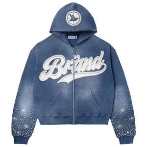 Sweat à capuche zippé 100% coton pour femmes Design brodé à la mode Street Fashion Sweat à capuche zippé confortable - Product Image 4