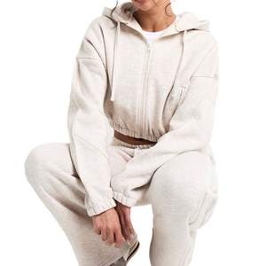 Conjunto de Sudadera con capucha recortada personalizada 2025, ropa de calle de algodón tejida, Top corto con costuras estampadas para entrenamiento de invierno - Product Image 4