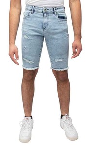 Pantalones Cortos de Mezclilla Azul Claro para Hombre, Estilo Vintage, Personalizados, con Rasgaduras, Desgastados, Corte Deshilachado, Algodón Lavado - Product Image 4