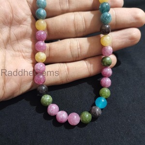 สร้อยคอโบฮีเมียนฮิปปี้สำหรับผู้หญิง พร้อมจี้เงินแท้ชุบเงิน ประดับด้วยลูกปัดเรนโบว์ทัวร์มาลีนเรียบขนาด 8 มม. จากรอยัลเจมสโตน เหมาะสำหรับเป็นของขวัญ - Product Image 5