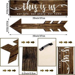 4ชิ้นนี่คือชีวิตของเราป้ายไม้แบบชนบทสัญลักษณ์ร่วมกันตกแต่งผนังไม้บ้านแขวนลูกศร - Product Image 2